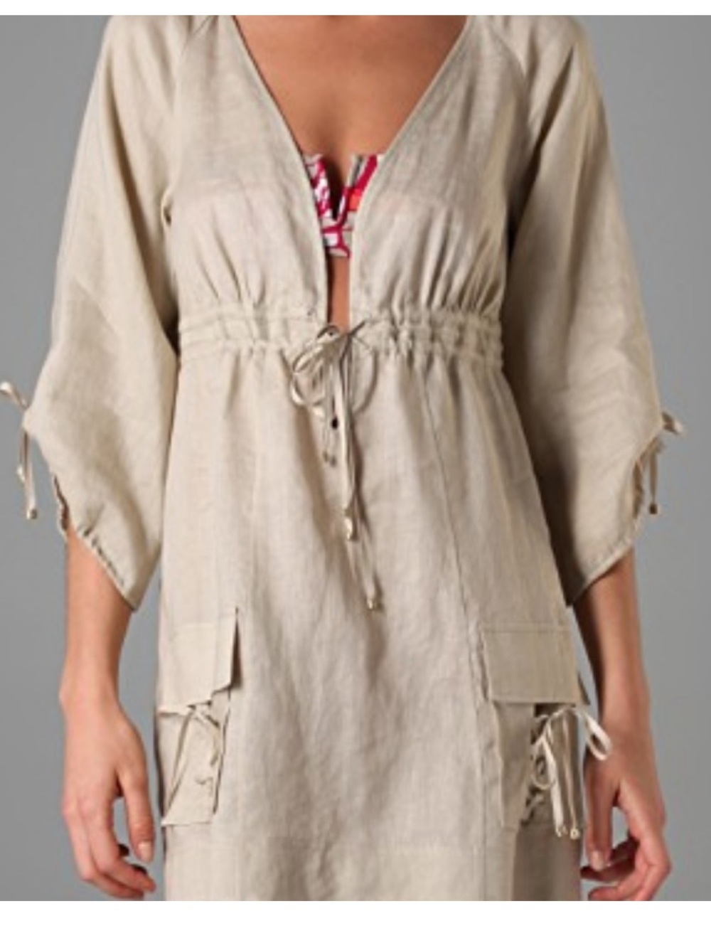 Diane Von Furstenberg Soleil Swim Zuza beige linen cover-up EUC